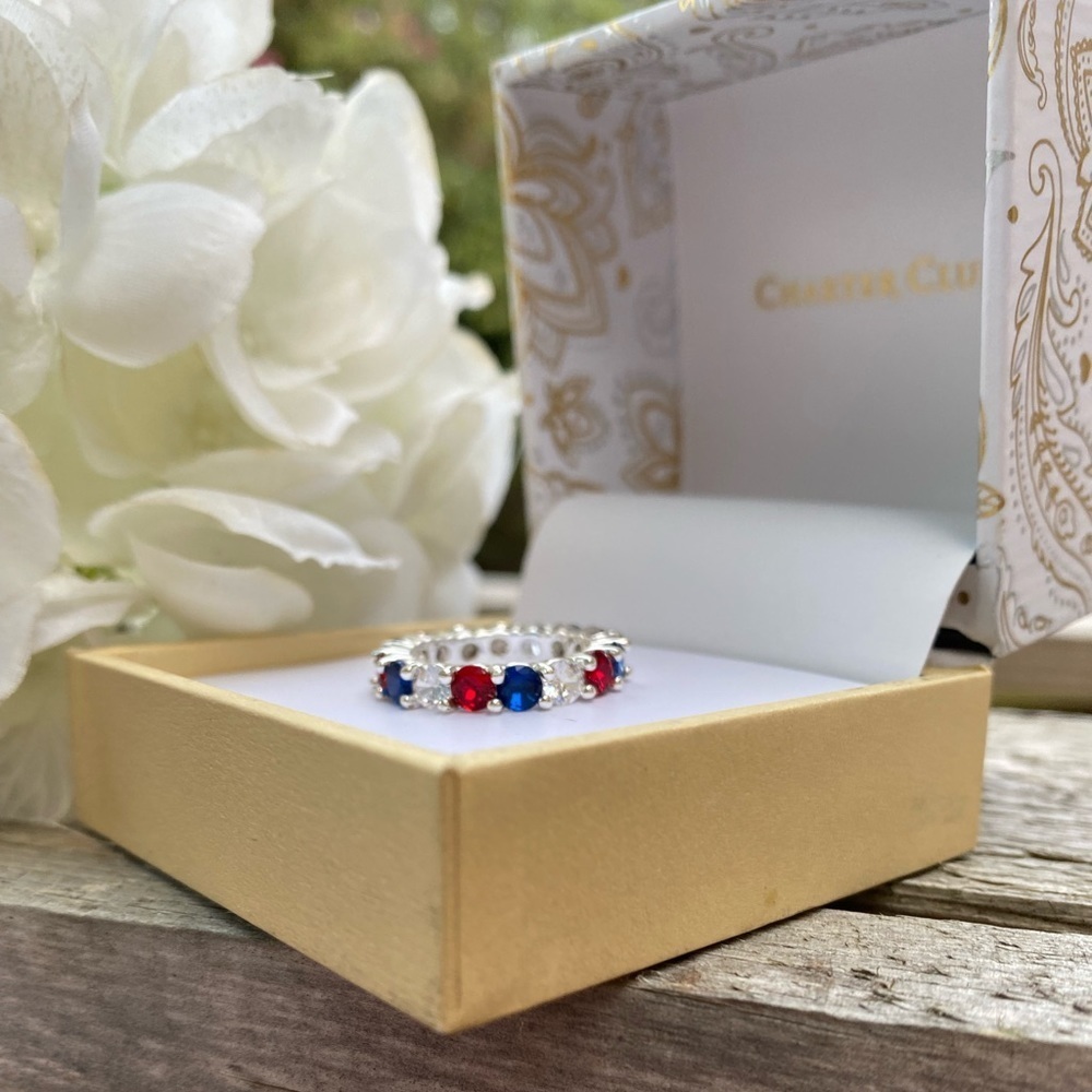Charter Club Red and Blue Pavé Eternity Ring
